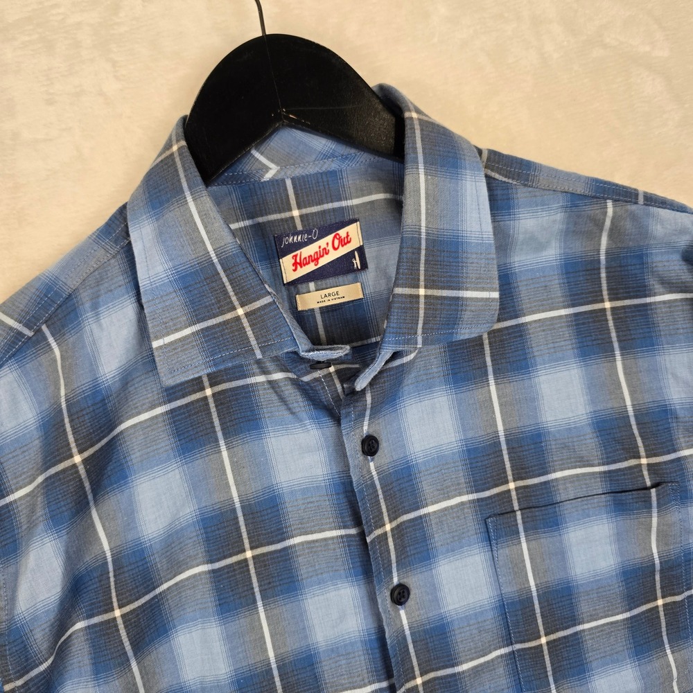 Johnnie-O Hangin Out Mackie Blue Plaid Button Down Shirt Large JMWL 6950 Wake